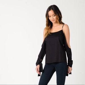 Lucca Black cold shoulder tie sleeve top
